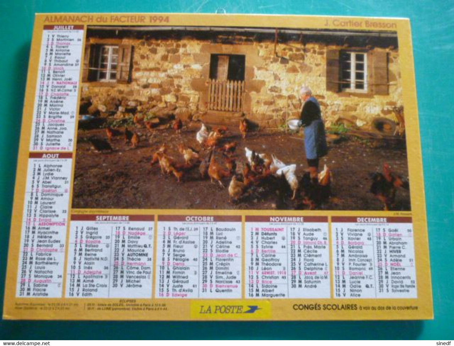 Calendrier 1994 Cartier Bresson Campagne Aveyron Poules Cheval Boulonnais  Almanach Facteur PTT POSTE Département Sarthe - Grand Format : 1991-00