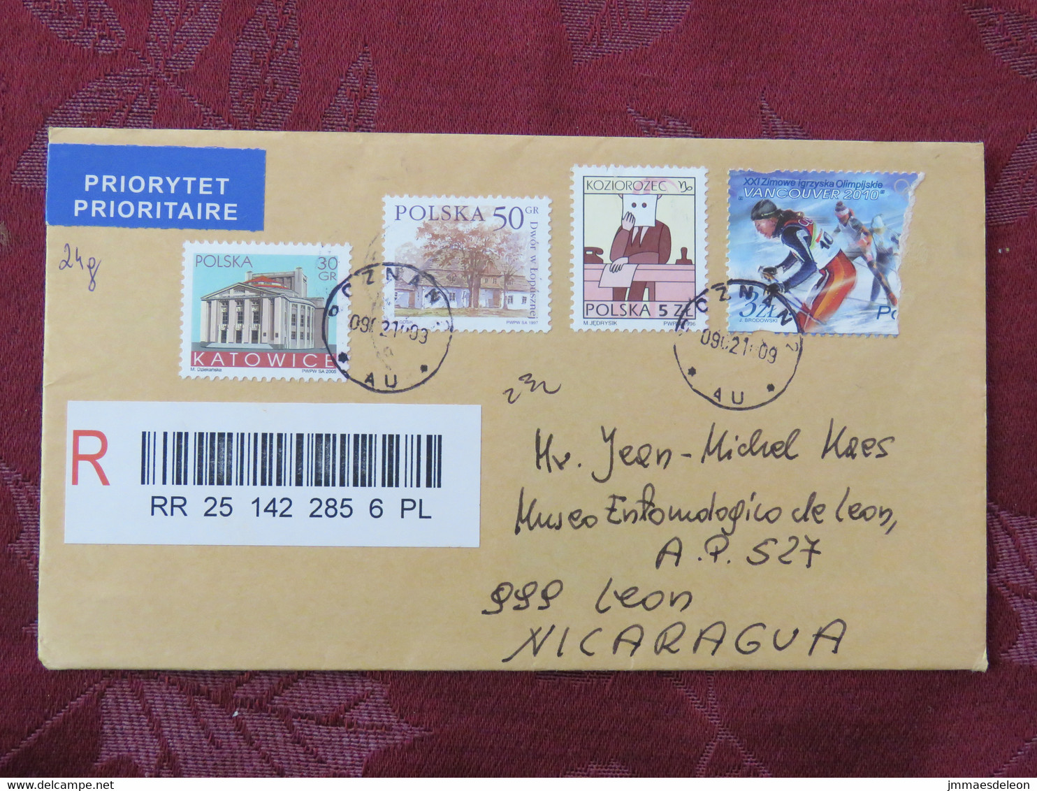 Poland 2010 Registered Cover To Nicaragua - Ski (broken) - Zodiac - Houses - Briefe U. Dokumente