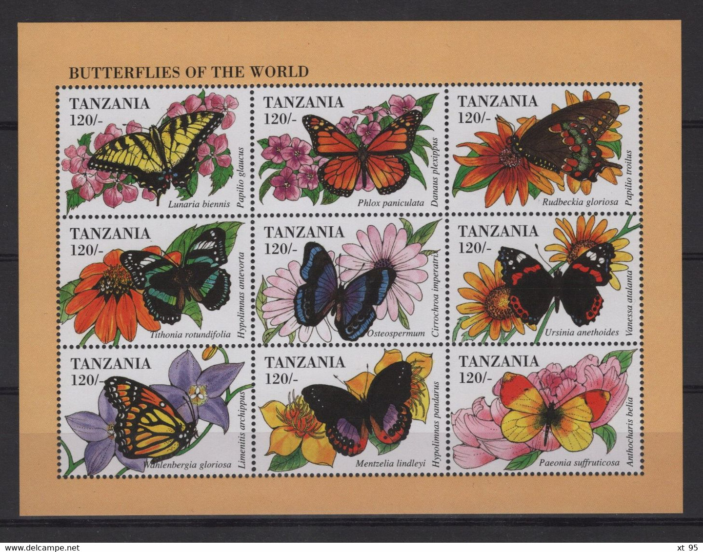 Tanzanie - N°1538 à 1546 (feuillet) - Faune - Papillons - Cote 7.20€ - ** Neufs Sans Charniere - Tanzanie (1964-...)