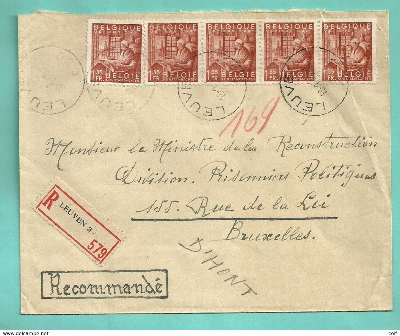 762 (x5) Op Brief Per EXPRES Met Stempel LEUVEN   (VK) - 1948 Export