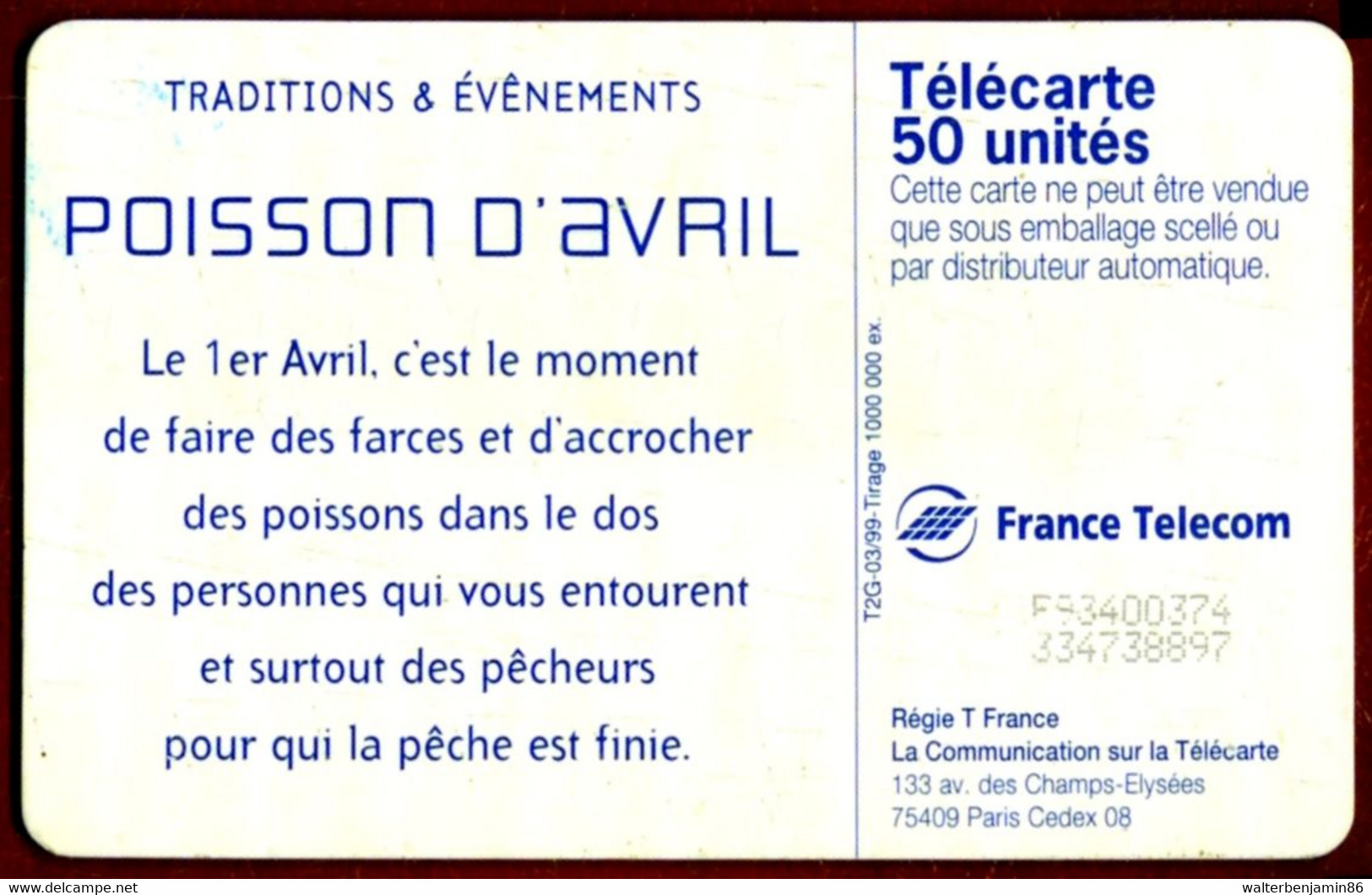 SCHEDA TELEFONICA PHONECARD FRANCE 1999 P 966 POISSON D'AVRIL - 1999