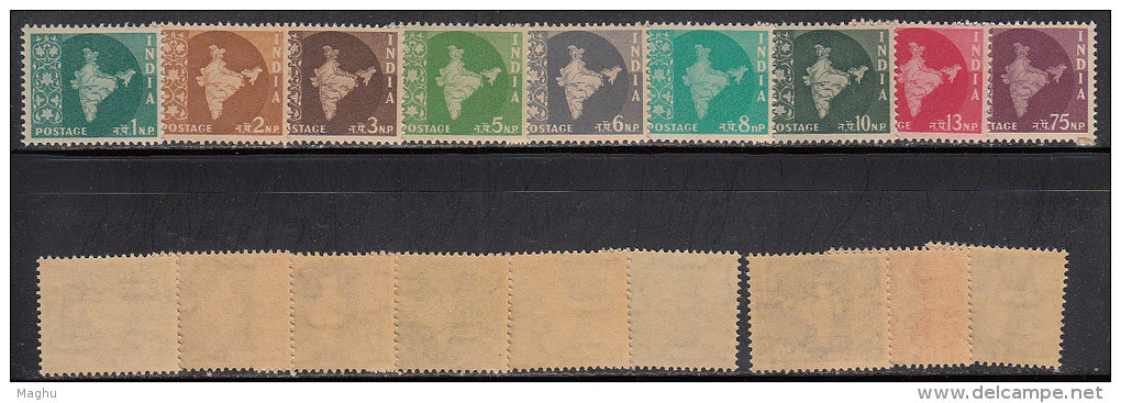 India MNH 1958, Definitive Series, Map 9v, Ashokan Water Mark - Ungebraucht