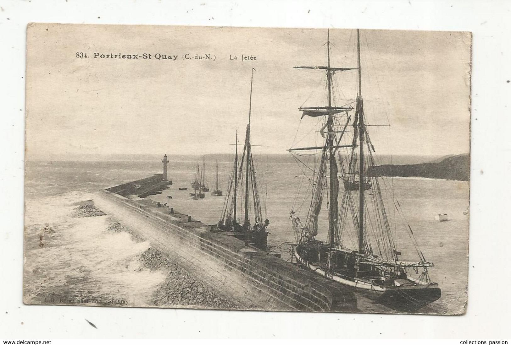 JC, Cp, 22 , PORTRIEUX ST QUAY , La Jetée , Bateaux , Voiliers , Voyagée 1918 - Pontrieux