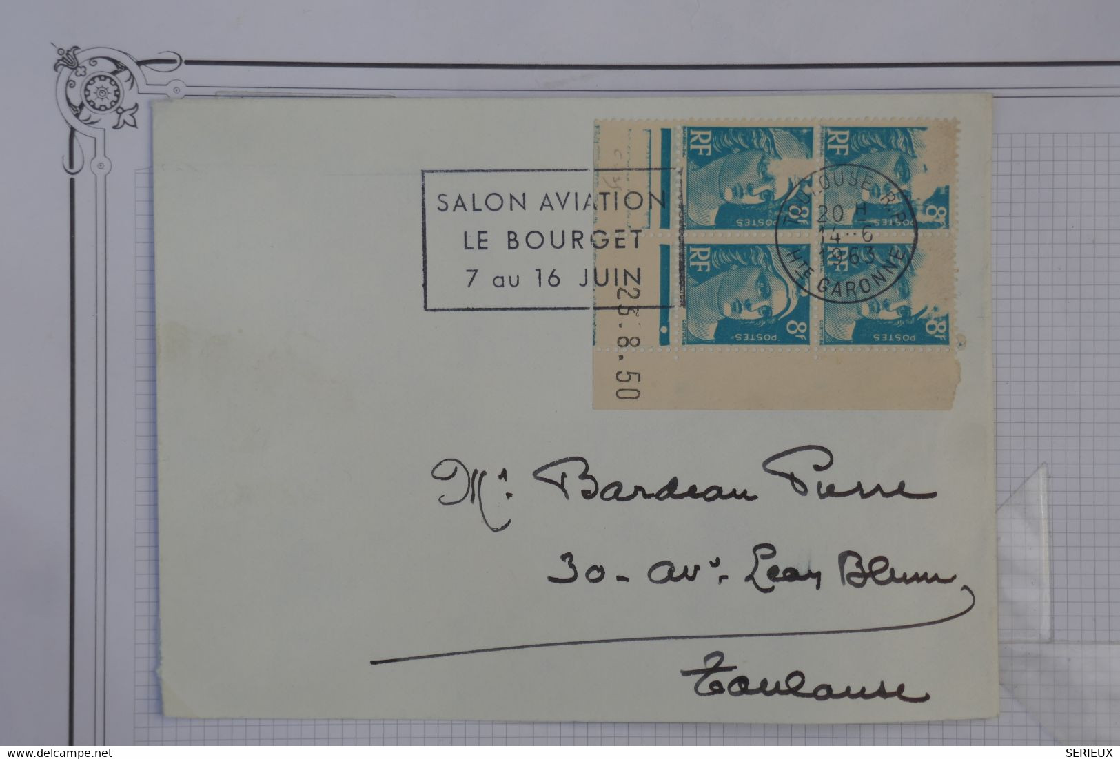 D96 FRANCE BELLE LETTRE RARE 1957  SALON AVIATION LE BOURGET  POUR TOULOUSE+COIN DATé++AFFRANC.PLAISANT - 1960-.... Storia Postale