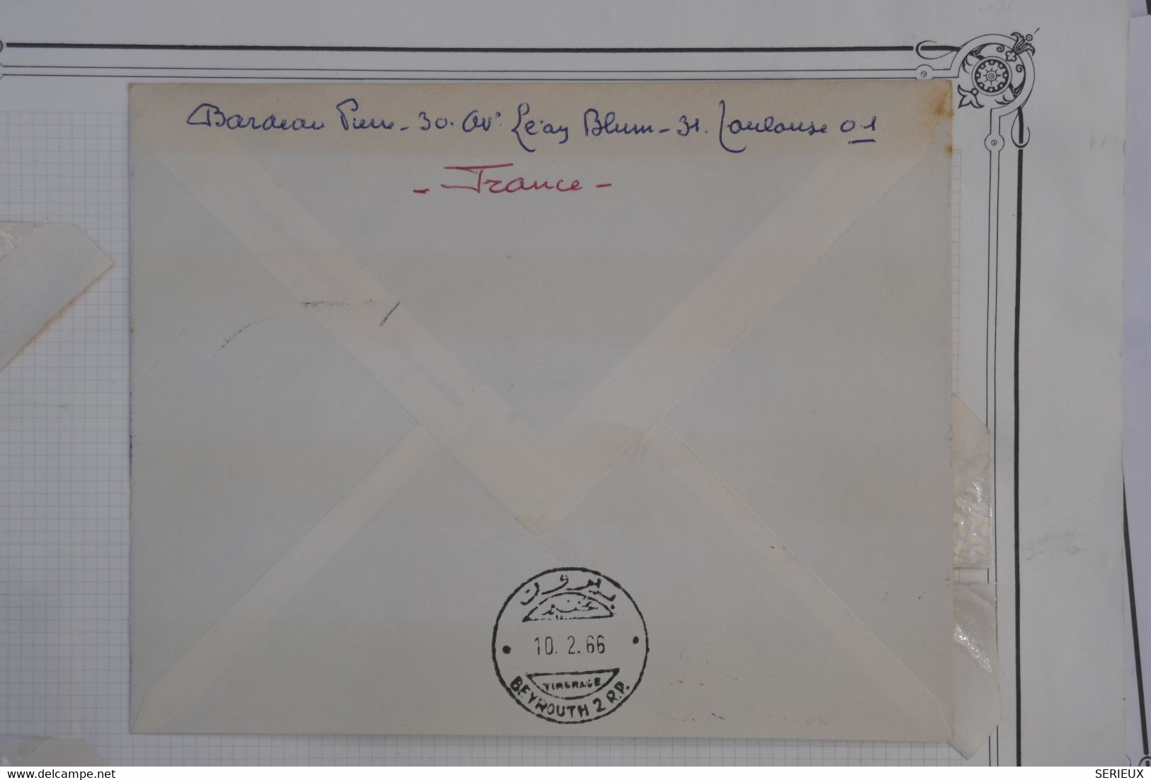 D96 FRANCE BELLE LETTRE 1965 1ERE LIAISON PARIS BEYROUTH LIBAN  +++AFFRANC.PLAISANT - 1960-.... Cartas & Documentos