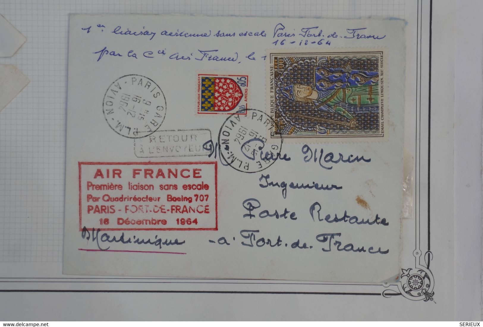 D96 FRANCE BELLE LETTRE 1965 1ERE LIAISON PARIS BEYROUTH LIBAN  +++AFFRANC.PLAISANT - 1960-.... Briefe & Dokumente