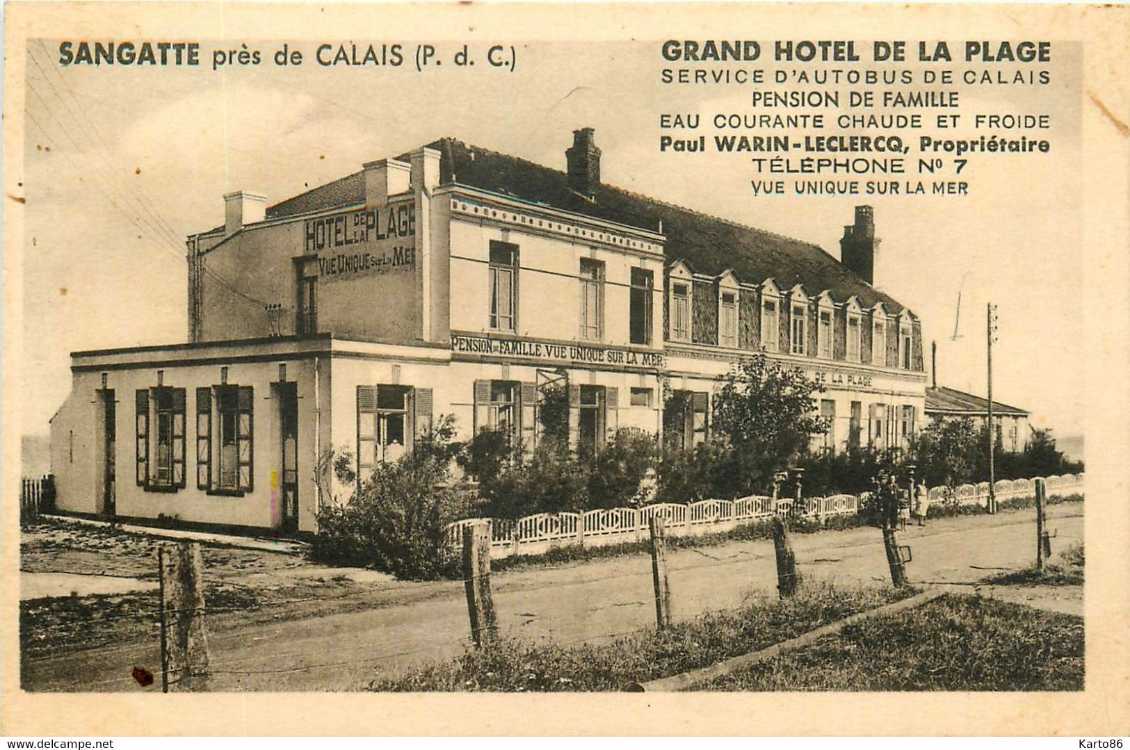 Sangatte * Près De Calais * Grand Hôtel De La Plage , Paul WARIN LECLERCQ Propriétaire * Pension De Famille - Sangatte