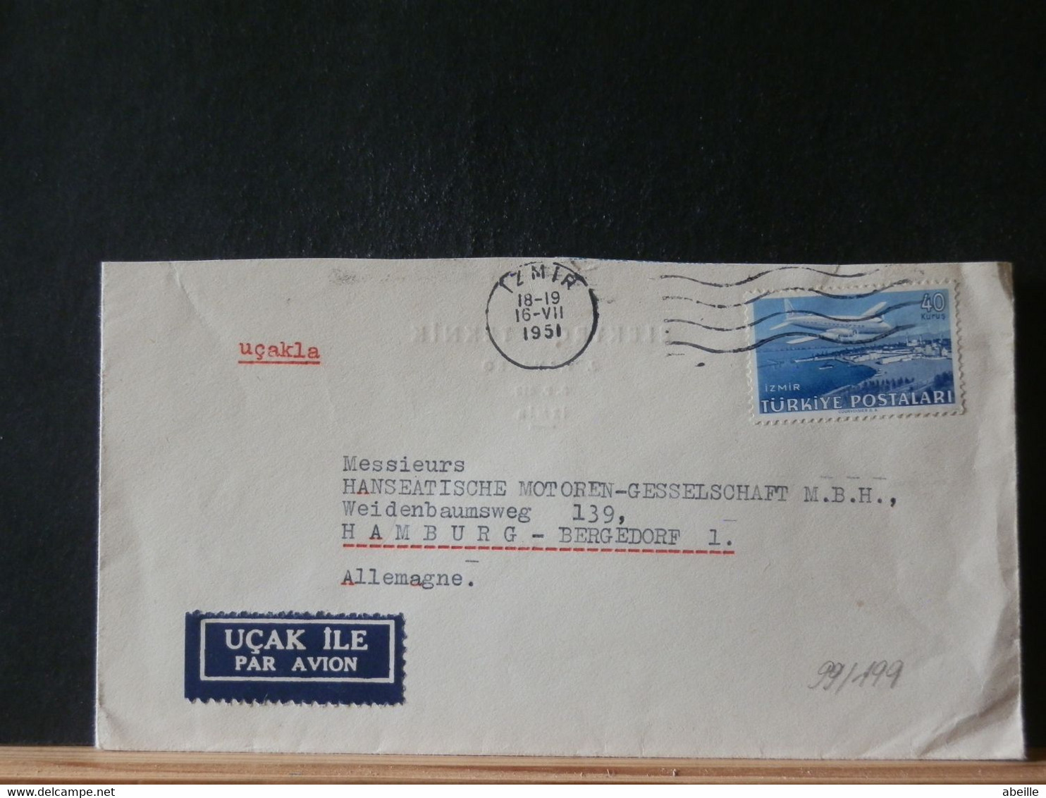 99/199 LETTRE  TURC  POUR ALLEMAGNE 1951 - Lettres & Documents