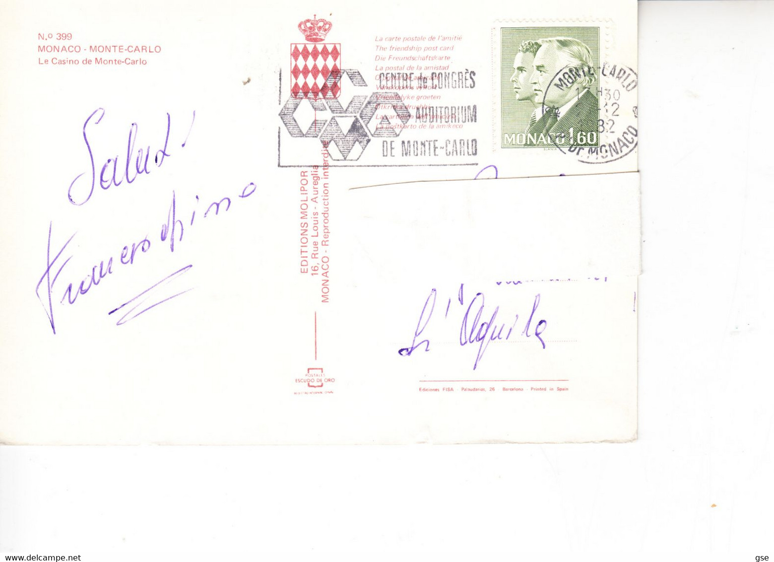 MONACO  1982 -  Etichetta "Centre De Congrés" - Briefe U. Dokumente