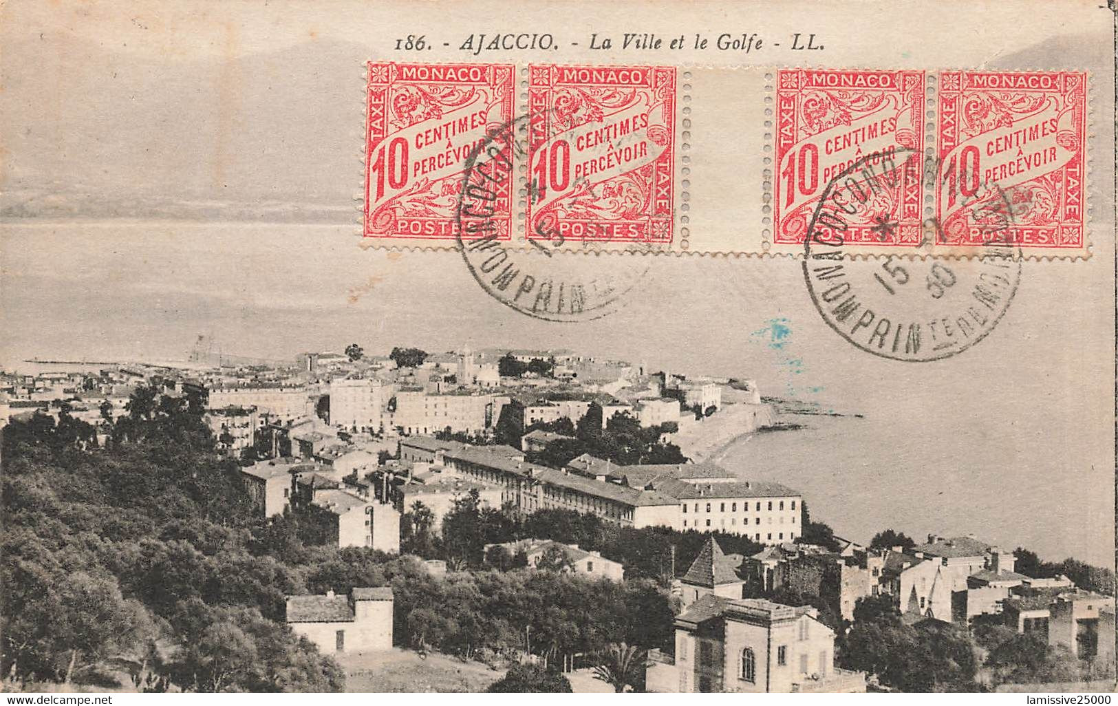 France Carte Semeuse  D'ajaccio Corse Pour Monaco Avec Taxe Bande De 4 Avec Pont - Postmarks