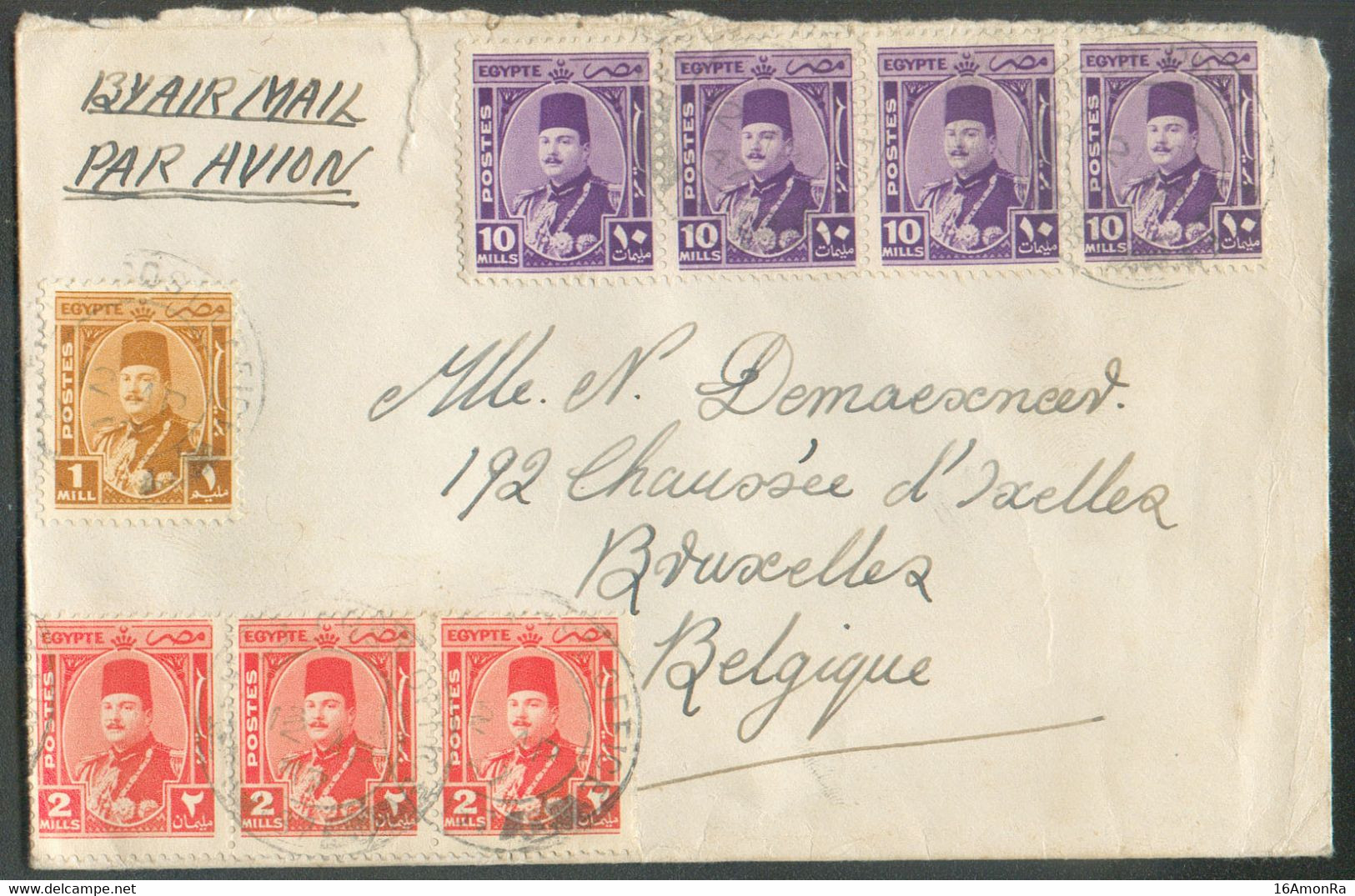 KING FAROUK Franked 10mil. (strip Of 3 + 1) + 1mil  + 2 Mil. (strip Of 3) Cancelled FIELD POST OFFICE 187 On Airmail Cov - Briefe U. Dokumente
