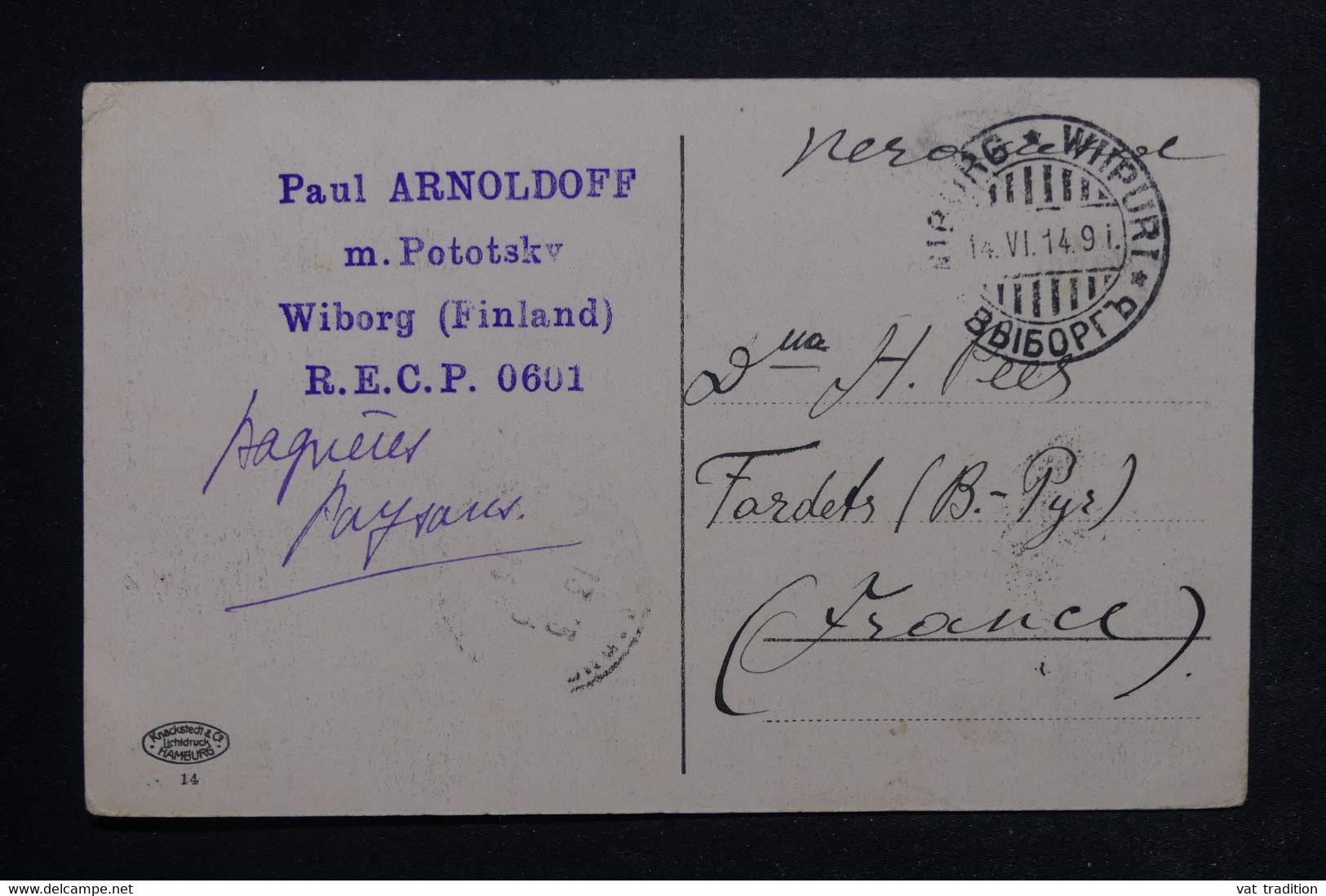 FINLANDE - Affranchissement De Wiborg Sur Carte Postale En 1914 Pour La France - Administration Russe - L 123229 - Brieven En Documenten