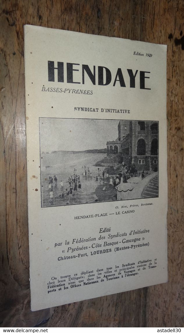 Dépliant Touristique De HENDAYE - 1929 ............PHI-BAG.... Caisse2 - Cuadernillos Turísticos