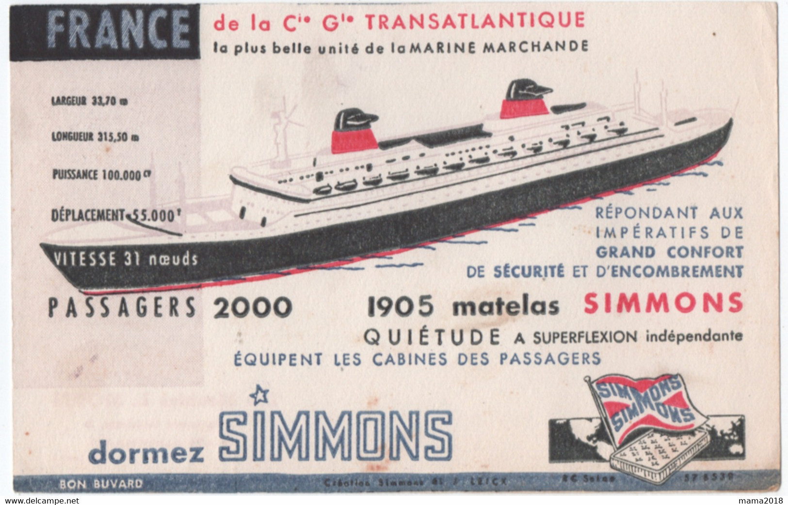 Buvard  Simmons     Le France  De La Cie  Transatlantique   (L Motti   Chateaurenard ) - Transports