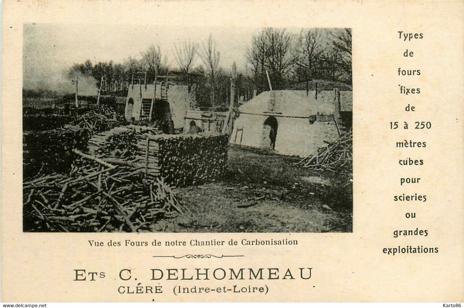 Cléré * Cpa Pub Publicitaire établissement C. DELHOMMEAU * Scierie Bois Métier - Cléré-les-Pins