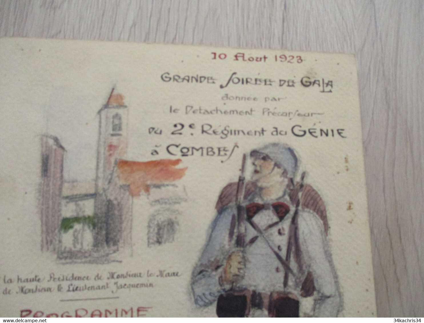 Menu Manuscrit  Dessin Original Combes 10/08/1923 Grande Soirée De Gala Détachement Précurseur Du 2ème Régiment Génie - Menükarten