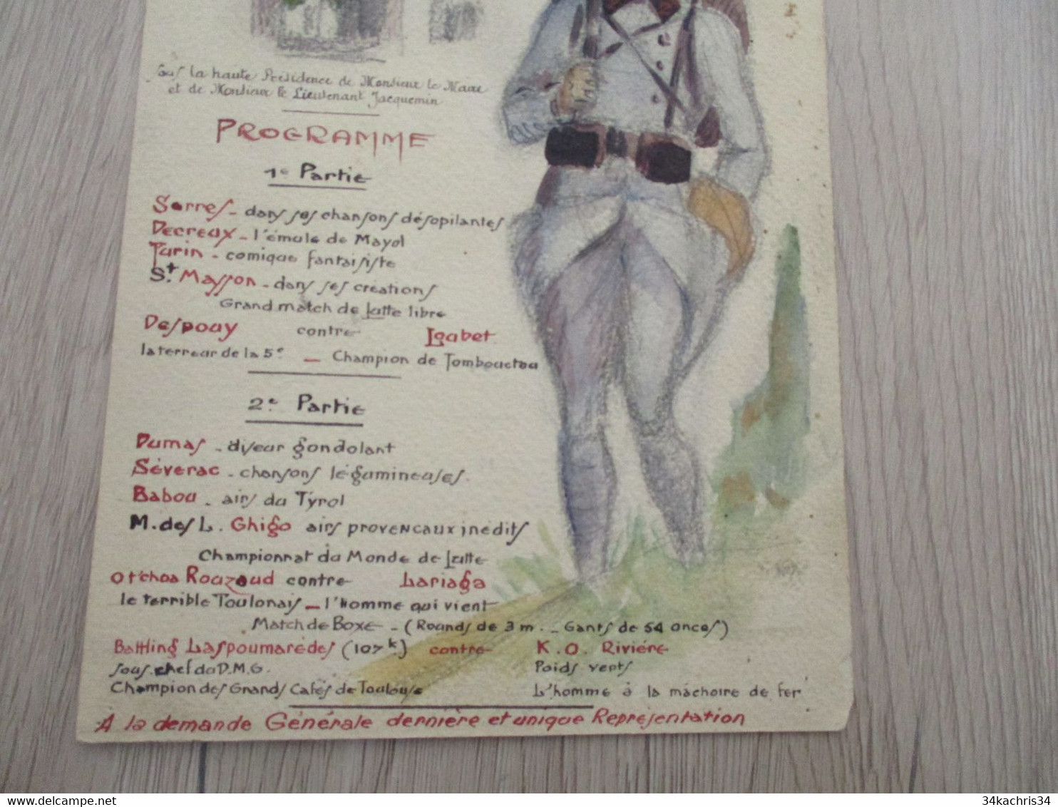 Menu Manuscrit  Dessin Original Combes 10/08/1923 Grande Soirée De Gala Détachement Précurseur Du 2ème Régiment Génie - Menú