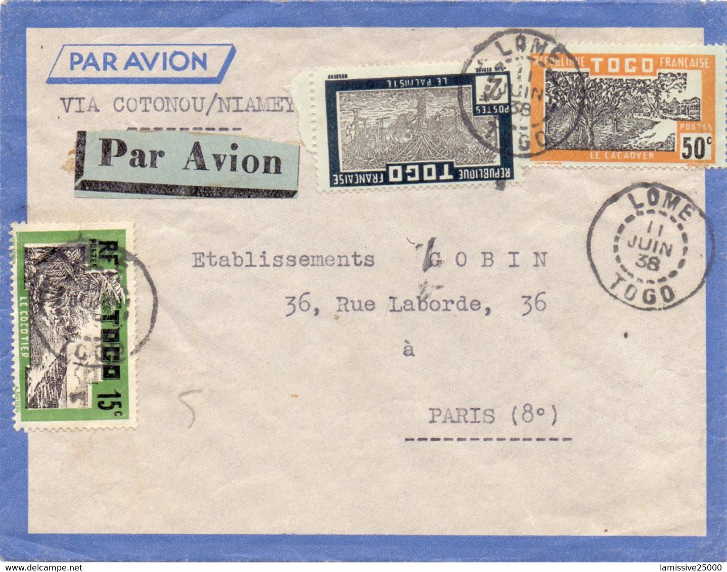 Togo Lettre Par Avion De Lomé Pour Paris - Briefe U. Dokumente
