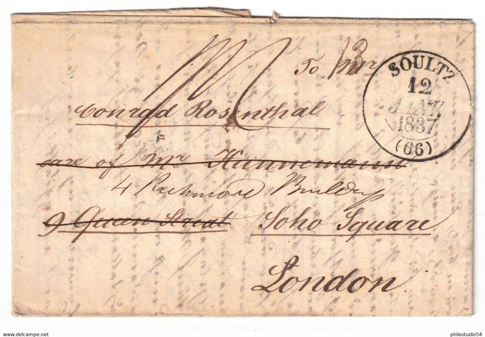 1837, Folded Letter From SOUZ To Cobnrad Rosenthal In Londo - Ohne Zuordnung
