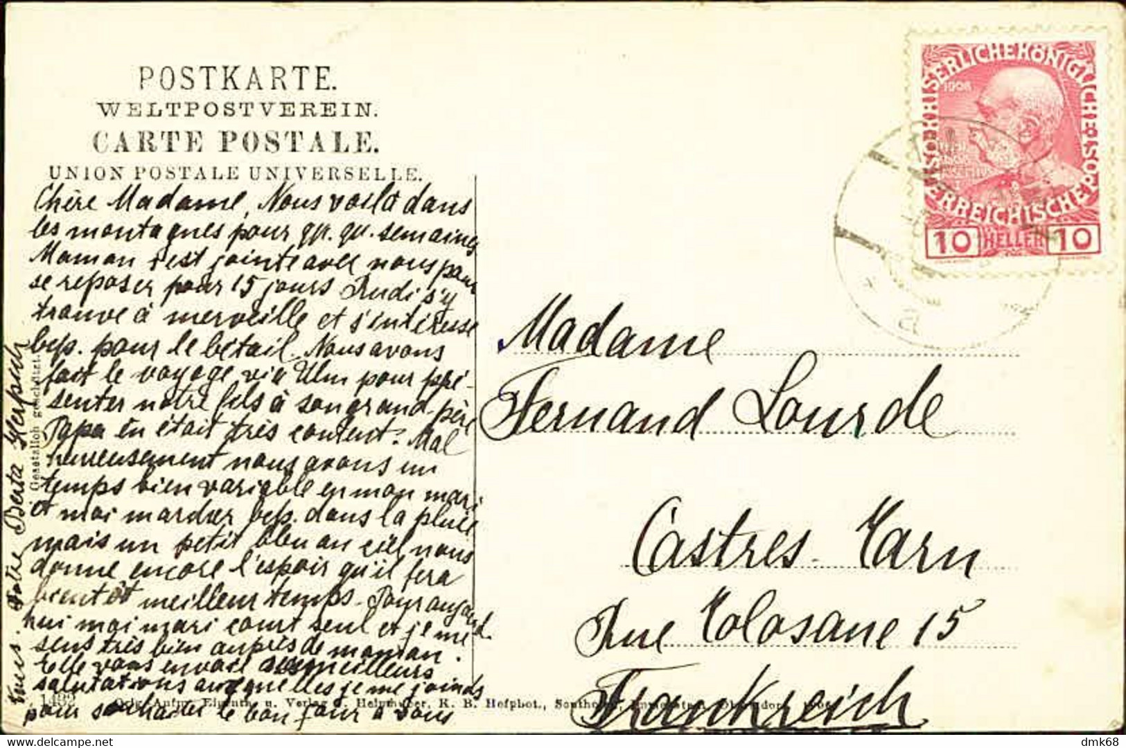 AK AUSTRIA -TANNHEIM I. TIROL - MAILED 1910 (13257) - Tannheim