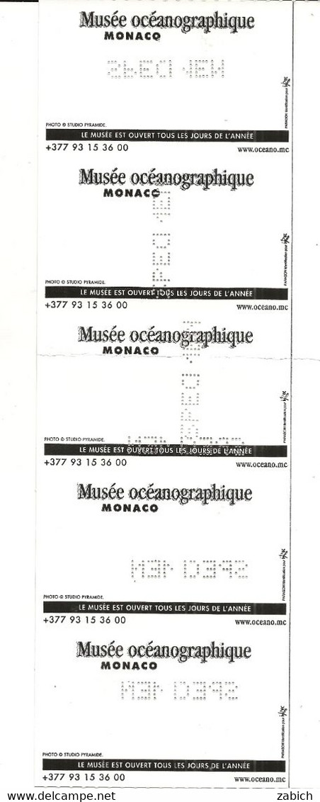 MONACO 5 BILLETS PERFORES SPECIMEN MUSEE OCEANIQUE DE MONACO - Tickets D'entrée