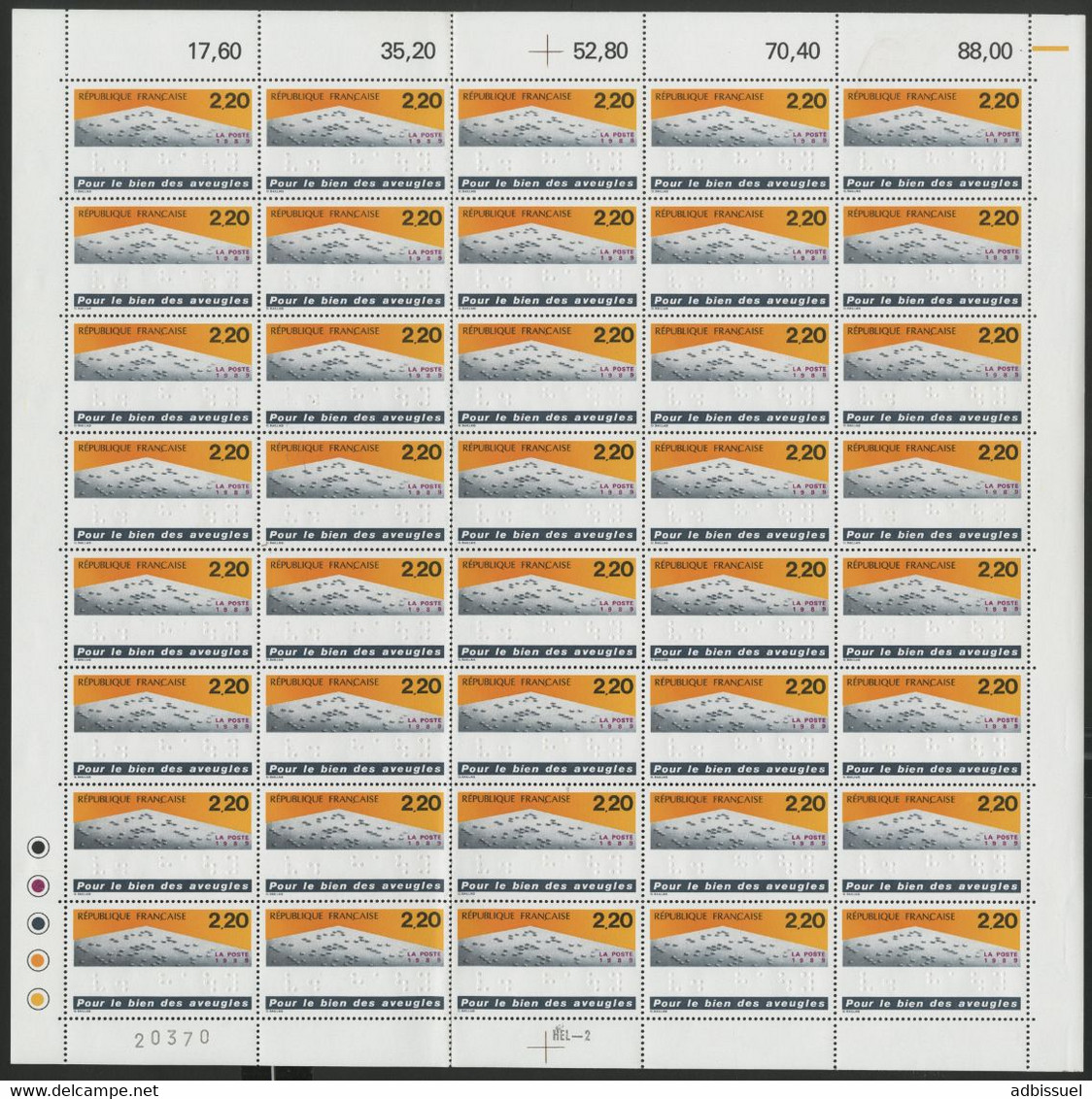 N° 2562 2,20 Fr TEXTE EN BRAILLE Feuille De 40 Ex Vendue à La Valeur Faciale. ** MNH COTE 44 € (voir Description) - Volledige Vellen