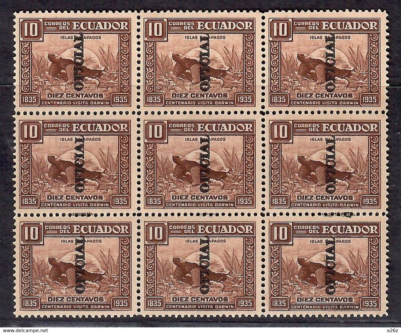 Ecuador 1936  Galapagos Tortoise  Oficial Overprinted In Black Block Of 9 MNH  (Average Condition) - Ecuador