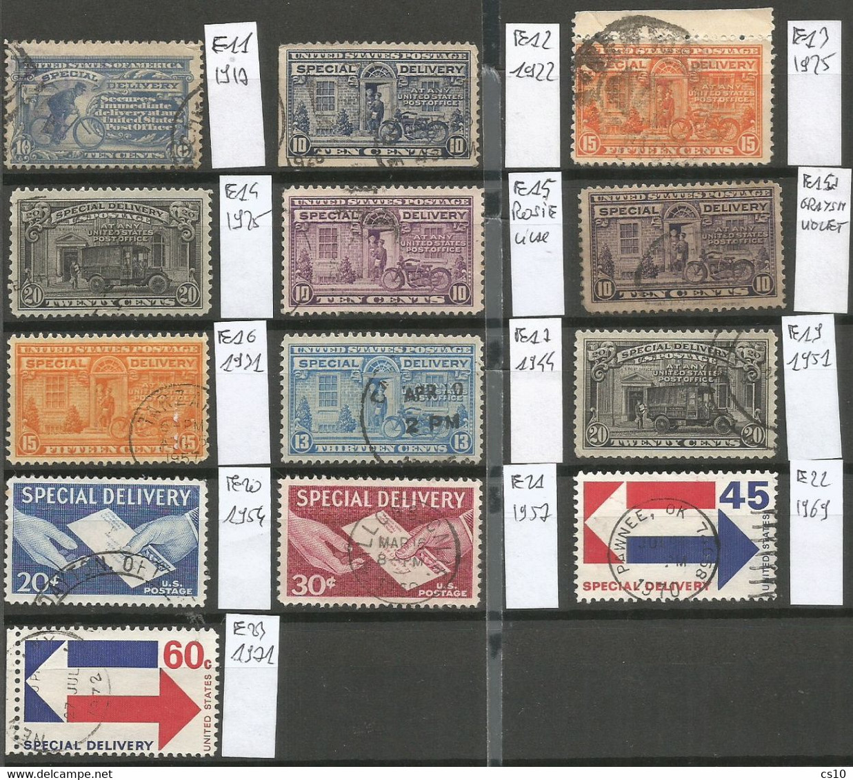 USA 1917 / 1971 Selection Speedy Express Special Delivery SC# E11/17 + E19/23 - VFU - Special Delivery, Registration & Certified
