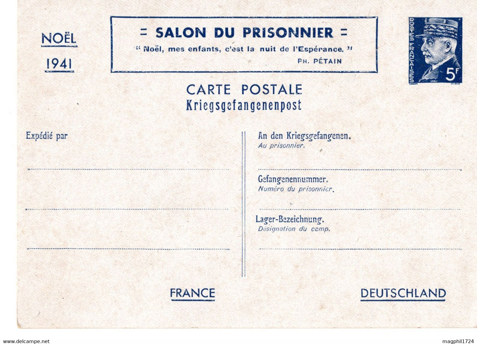 Entier Posteaux  Salon Du Prisonnier Noel 1941 - Neufs