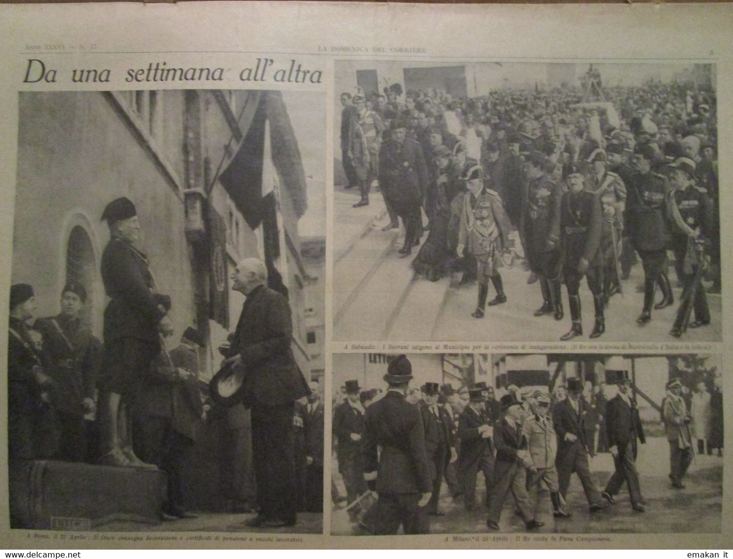 # DOMENICA DEL CORRIERE N 17 / 1934 ALPINI A ROMA / DIRETTISSIMA BOLOGNA FIRENZE / DUCE - First Editions