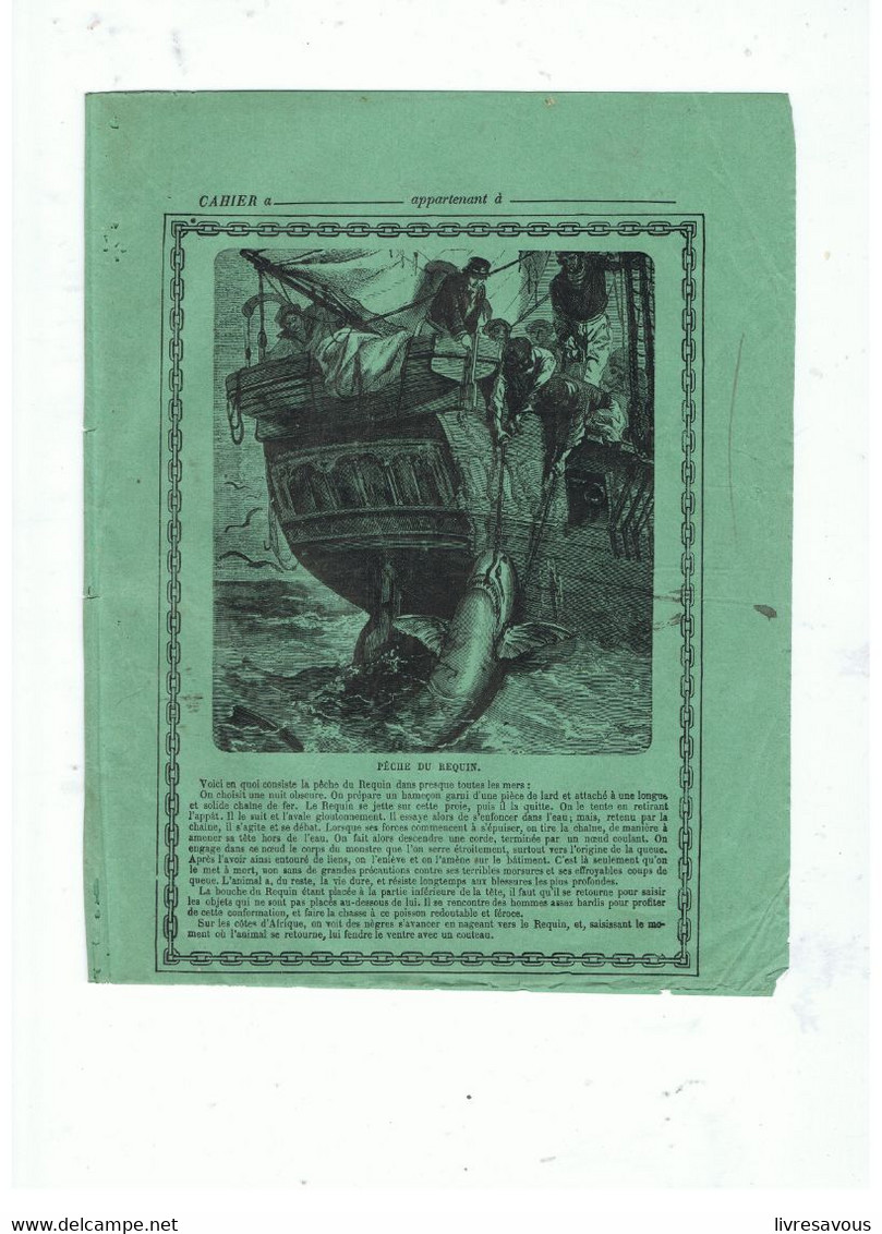Couverture De Cahier Pêche Du Requin Librairie Hachette De 1877 - Protège-cahiers