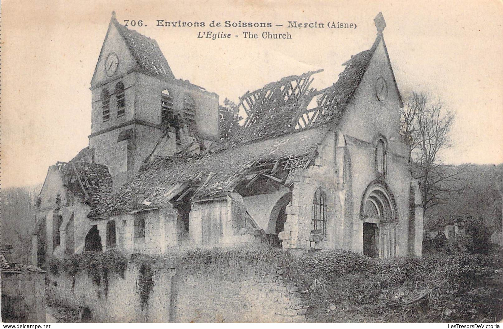 CPA Environs De Soissons - Mercin - L'église Détruite - Soissons