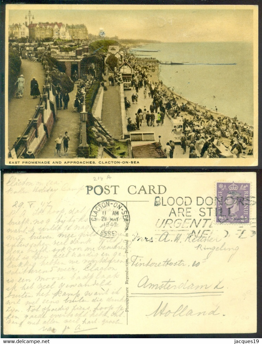 Great Britain 1947 Postcard Clacton-on-Sea East Promenade And Approaches - Clacton On Sea