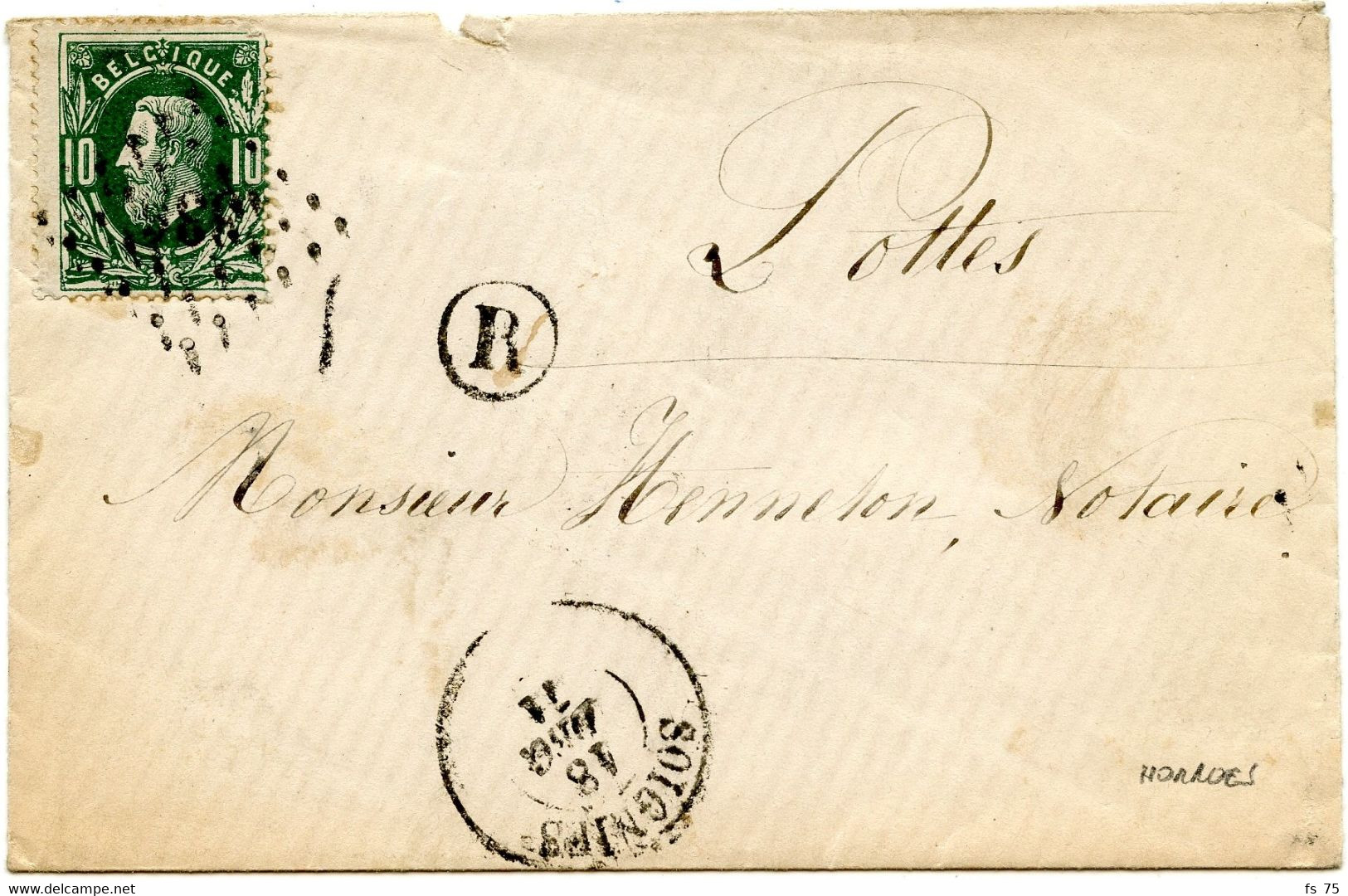 BELGIQUE - N°30 OBLITERE LOSANGE DE POINTS 336 + TAD SOIGNIES + BOITE RURALE R D'HORNUES, 1871 - 1869-1883 Leopoldo II