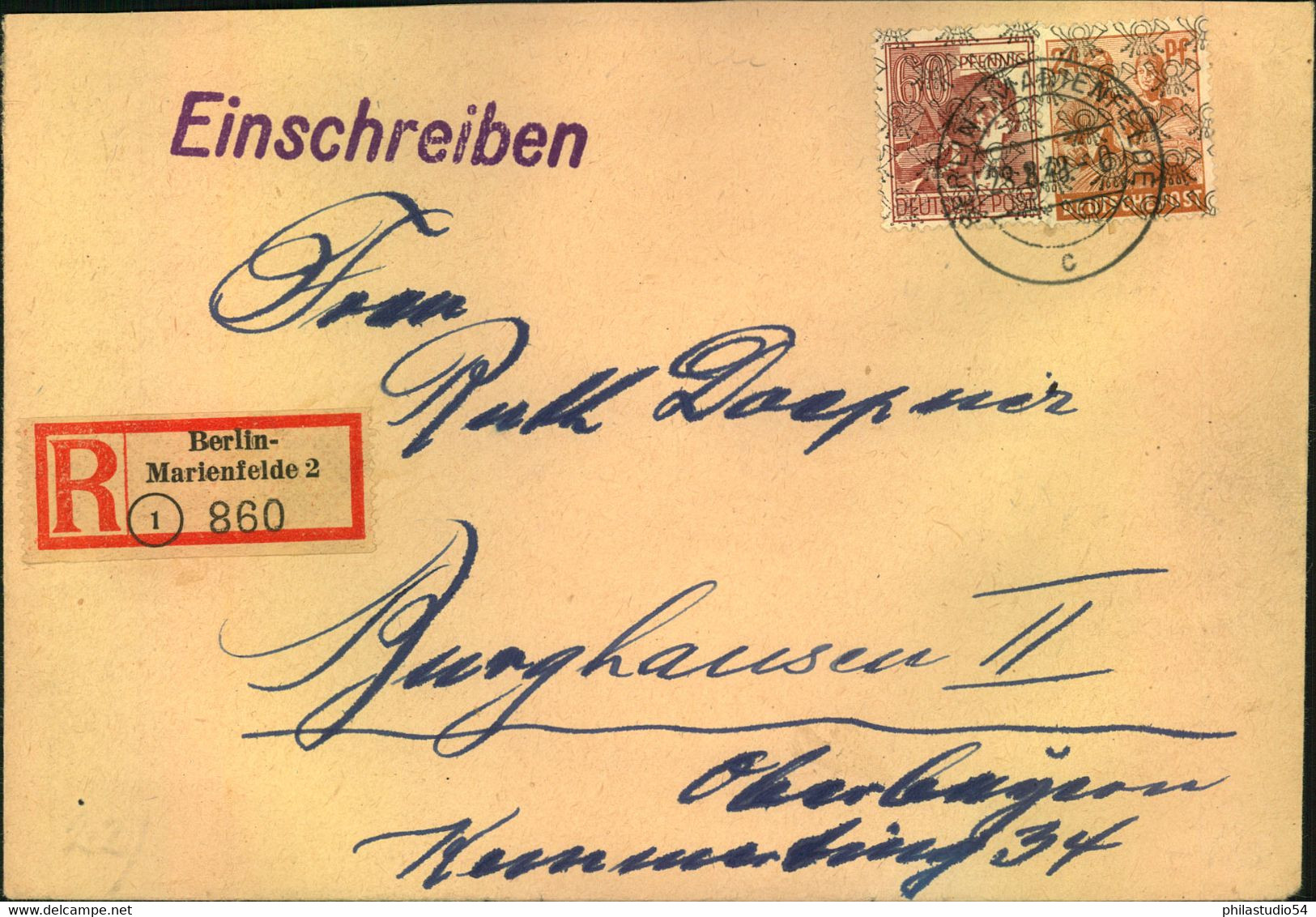 1948, Einschreiben Ab BERLIN-MARIENFELDE Mit 60 Und 24 Pf- Netzaufdruck - Other & Unclassified