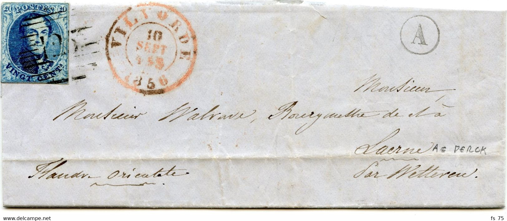 BELGIQUE - N°7 OBLITERATION A BARRES 125 + TAD VILVORDE + BOITE RURALE A SUR LETTRE AVEC CORRESPONDANCE DE PERCK, 1836 - Postmarks - Lines: Ambulant & Rural