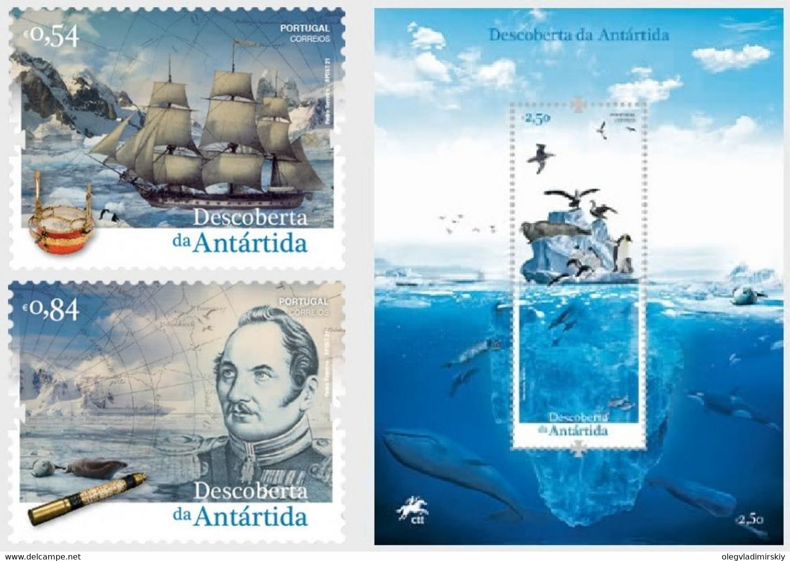 Portugal 2013 The Discovery Of Antarctica Set Of 2 Stamps And Block Mint - Faune Antarctique