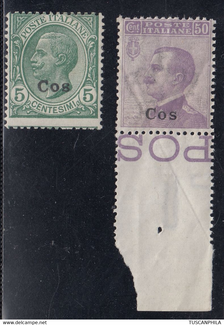 Insieme Di 2 Valori Sass. N° 2-7 MH* MNH** Cv 210 - Egeo (Coo)