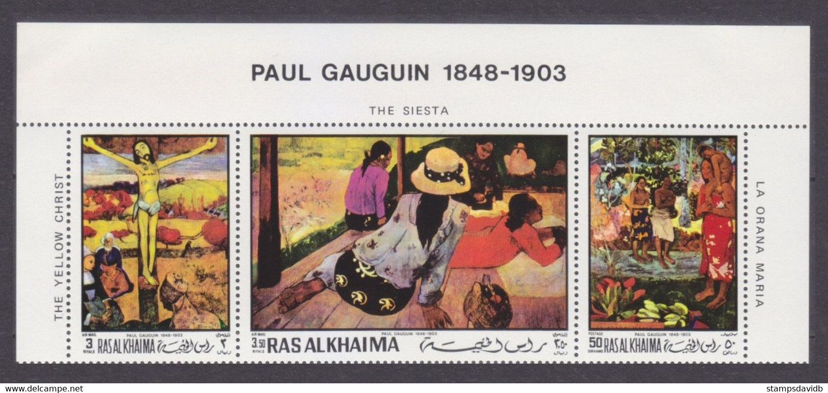 1970 Ras Al Khaima 392-394strip+Tab Artist / P. Gauguin 8,00 € - Impressionisme