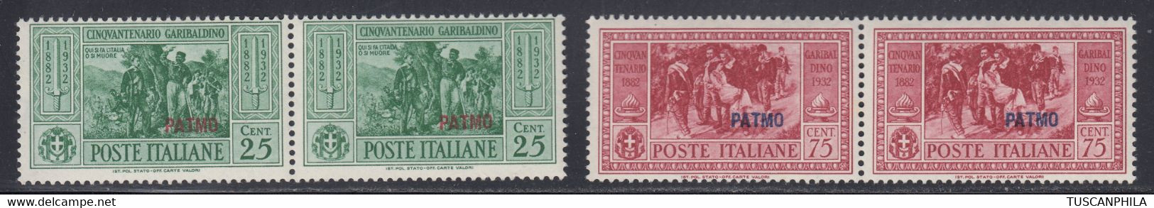 1932 Insieme Di 4 Valori In Coppiole Sass. N° 19-22 MNH** Cv 280 - Egeo (Patmo)