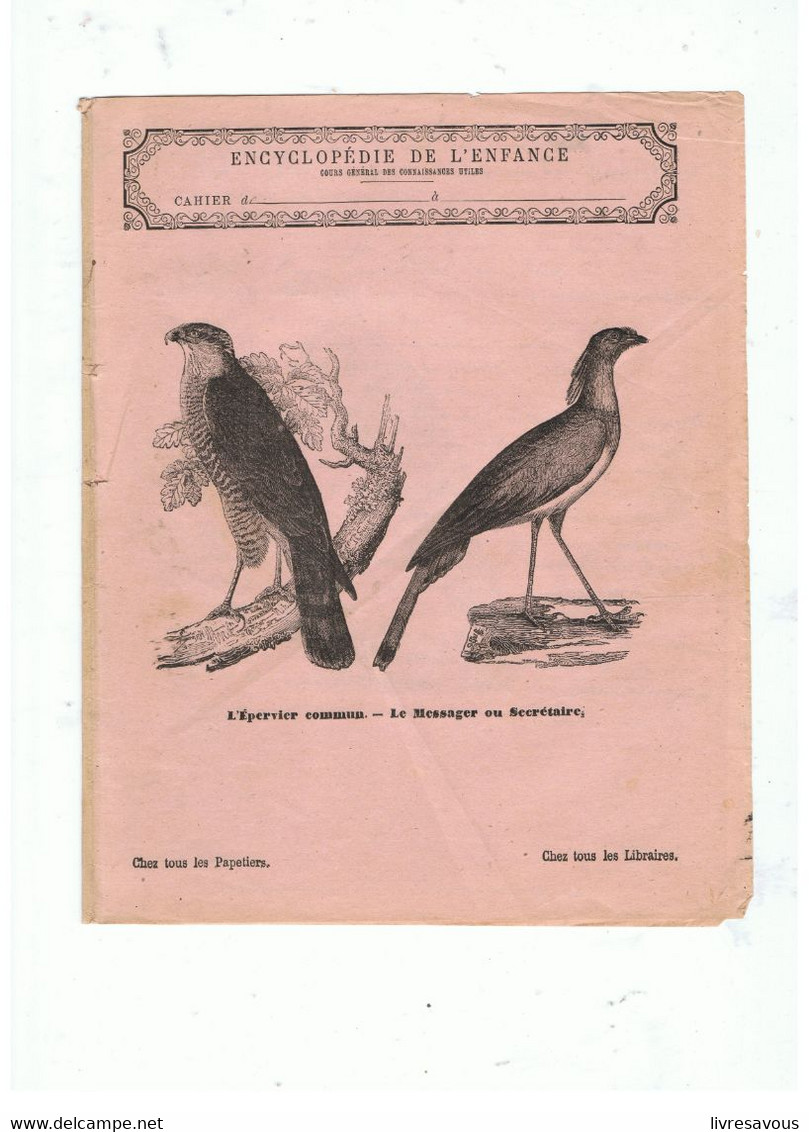 Couverture De Cahier Encyclopédie De L'enfance L'Épervier Commun Le Messager Ou Secrétaire De 1876 - Protège-cahiers