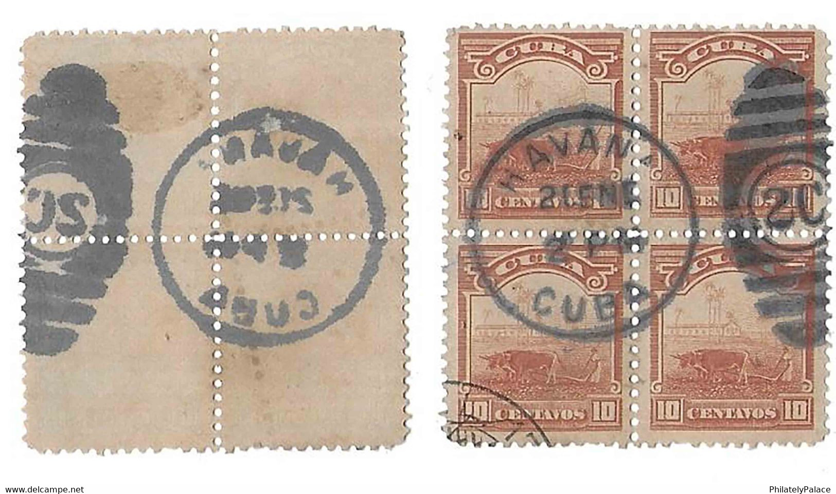 CUBA Early Block Of 4 Numeral Duplex Can. HAVANA CUBA 2 C Both Side Scan (**) - Gebraucht