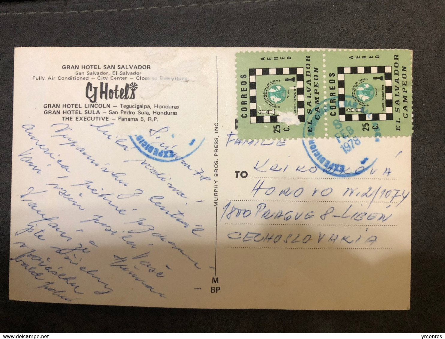 Postcard Gran Hotel San Salvador 1978 ( Stamps Chess In Libia 1978) - El Salvador