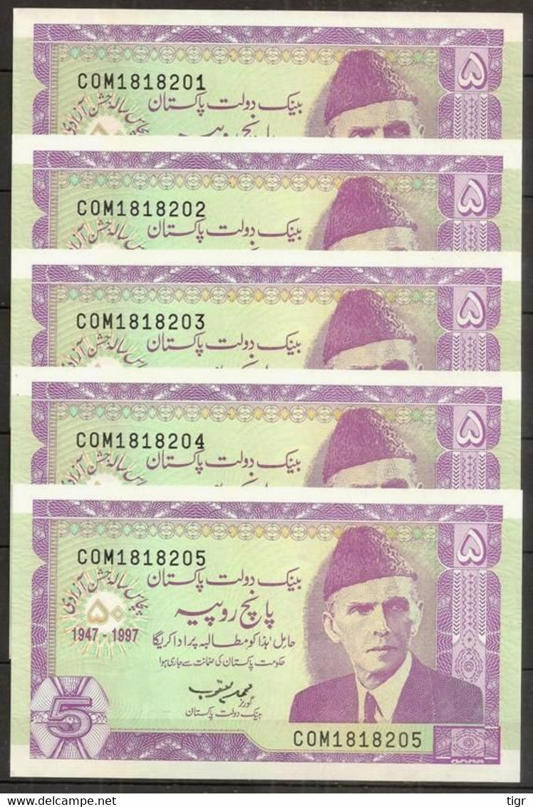 PAKISTAN. 5 Pieces X 5 Rupees 1997. UNC. Pick 44 - Pakistan