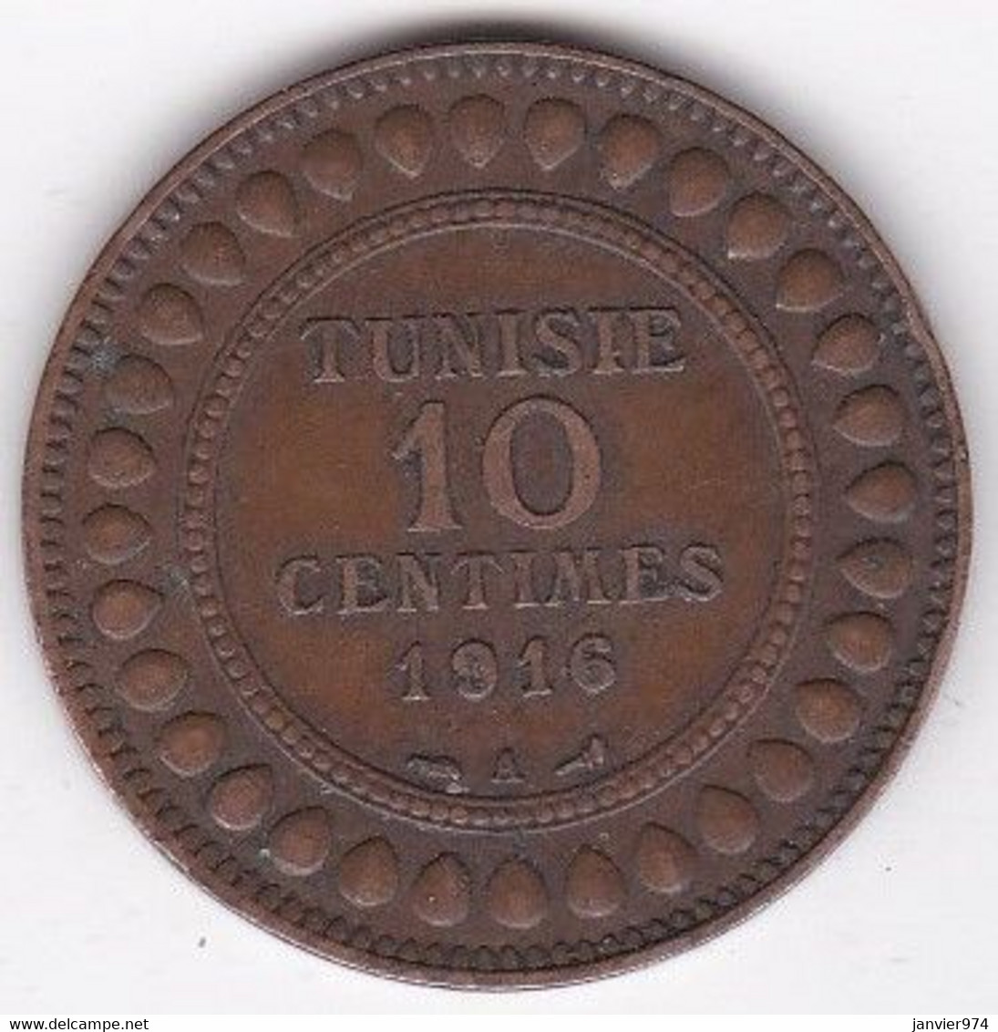 Protectorat Français . 10 Centimes 1916 A , En Bronze, Lec# 105 - Tunesië