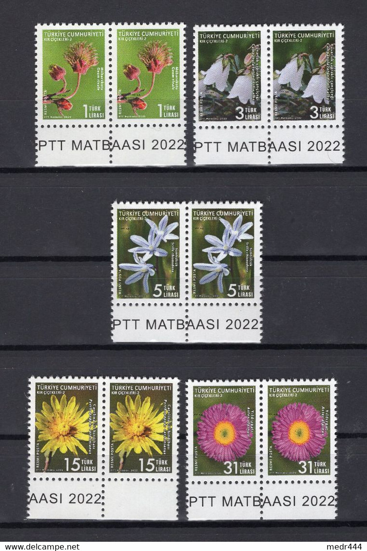 Turkey/Turquie 2022 - Wild Flowers - Official Stamps - Pair Of Stamps 5v - Complete Set - + Flyer - MNH*** - Superb*** - Covers & Documents