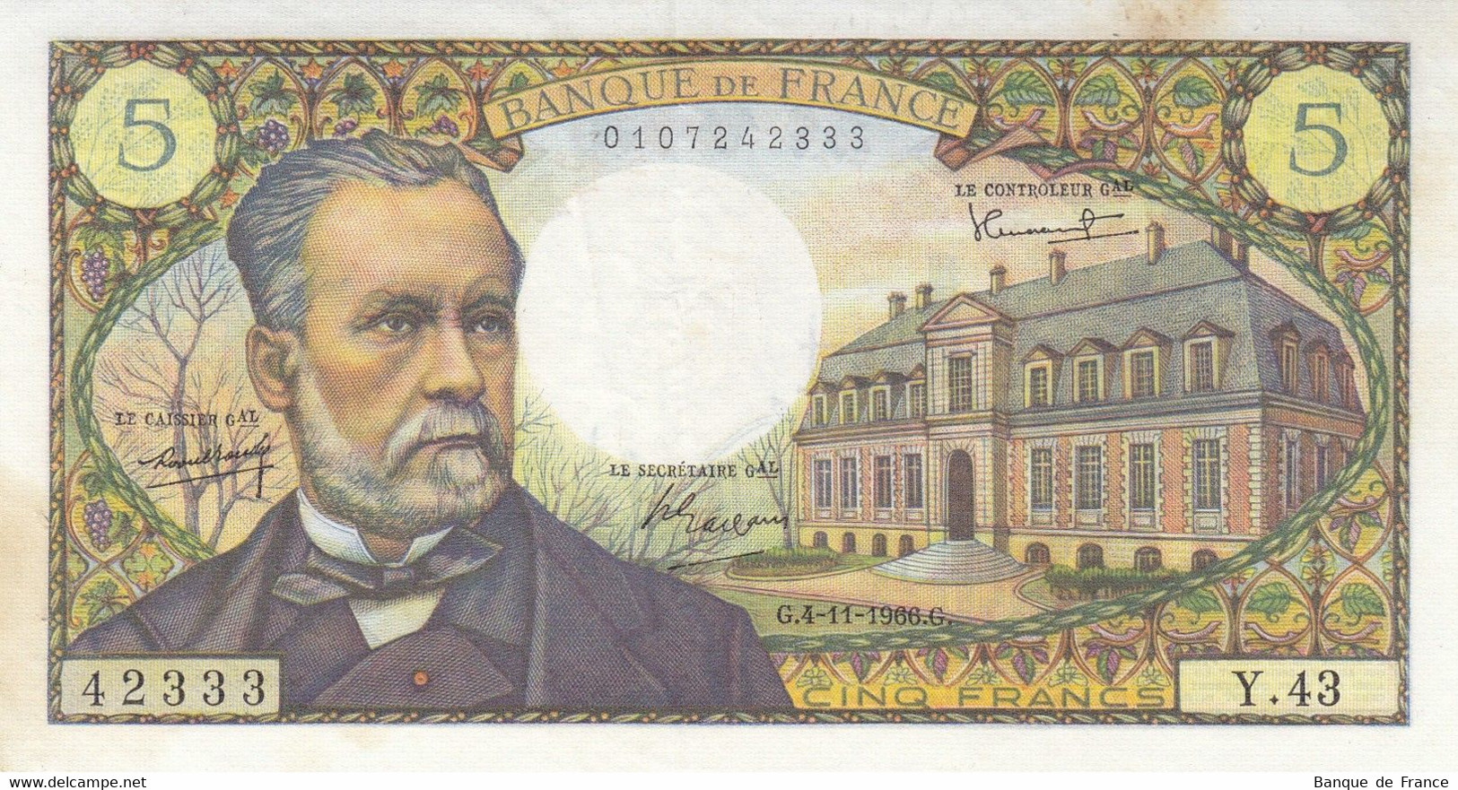 Billet 5 F Pasteur Du 4-11-1966 FAY 61.04 Alph. Y.43 BEL ÉTAT Sans épinglage - 5 F 1966-1970 ''Pasteur''