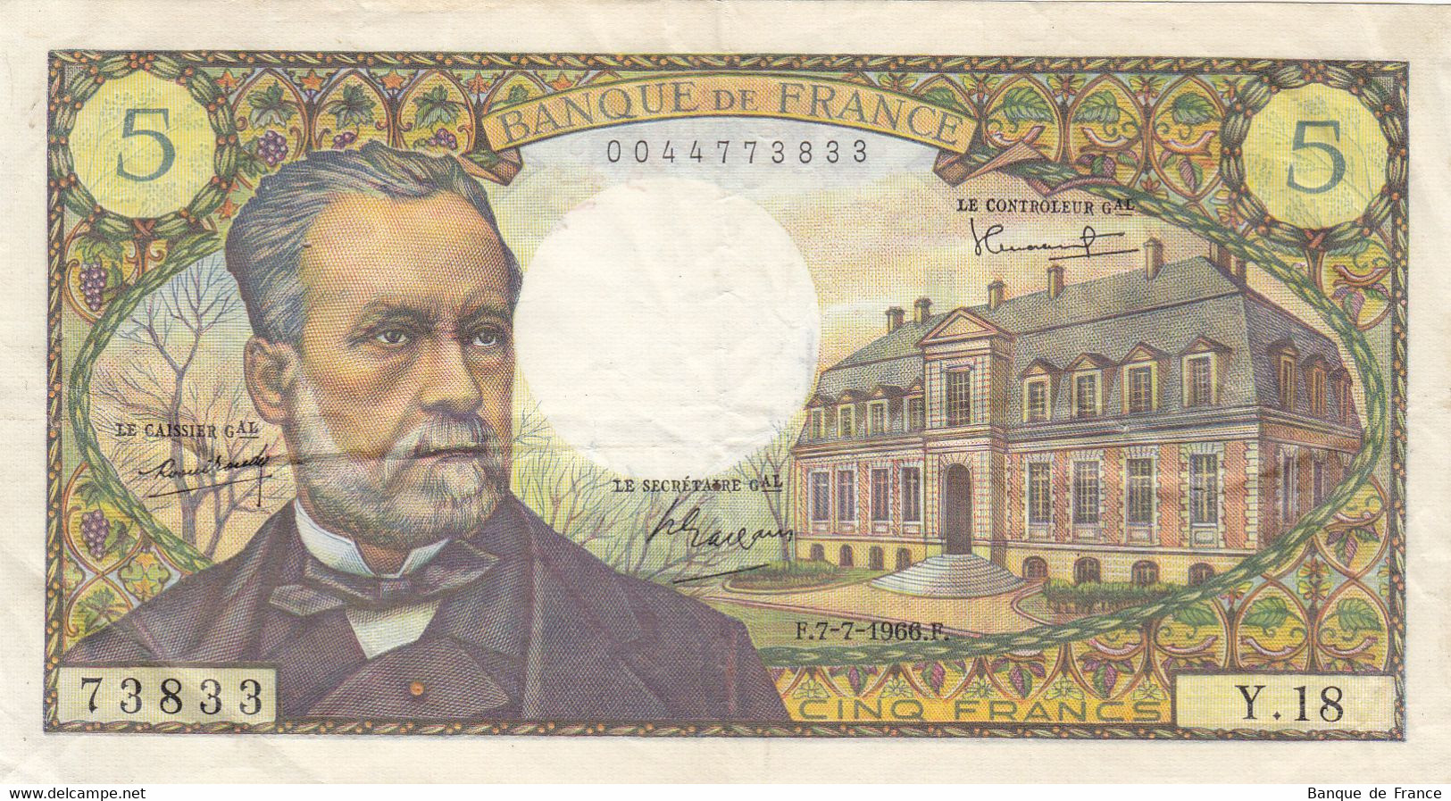 Billet 5 F Pasteur Du 7-7-1966 FAY 61.02 Alph. Y.18 - 5 F 1966-1970 ''Pasteur''