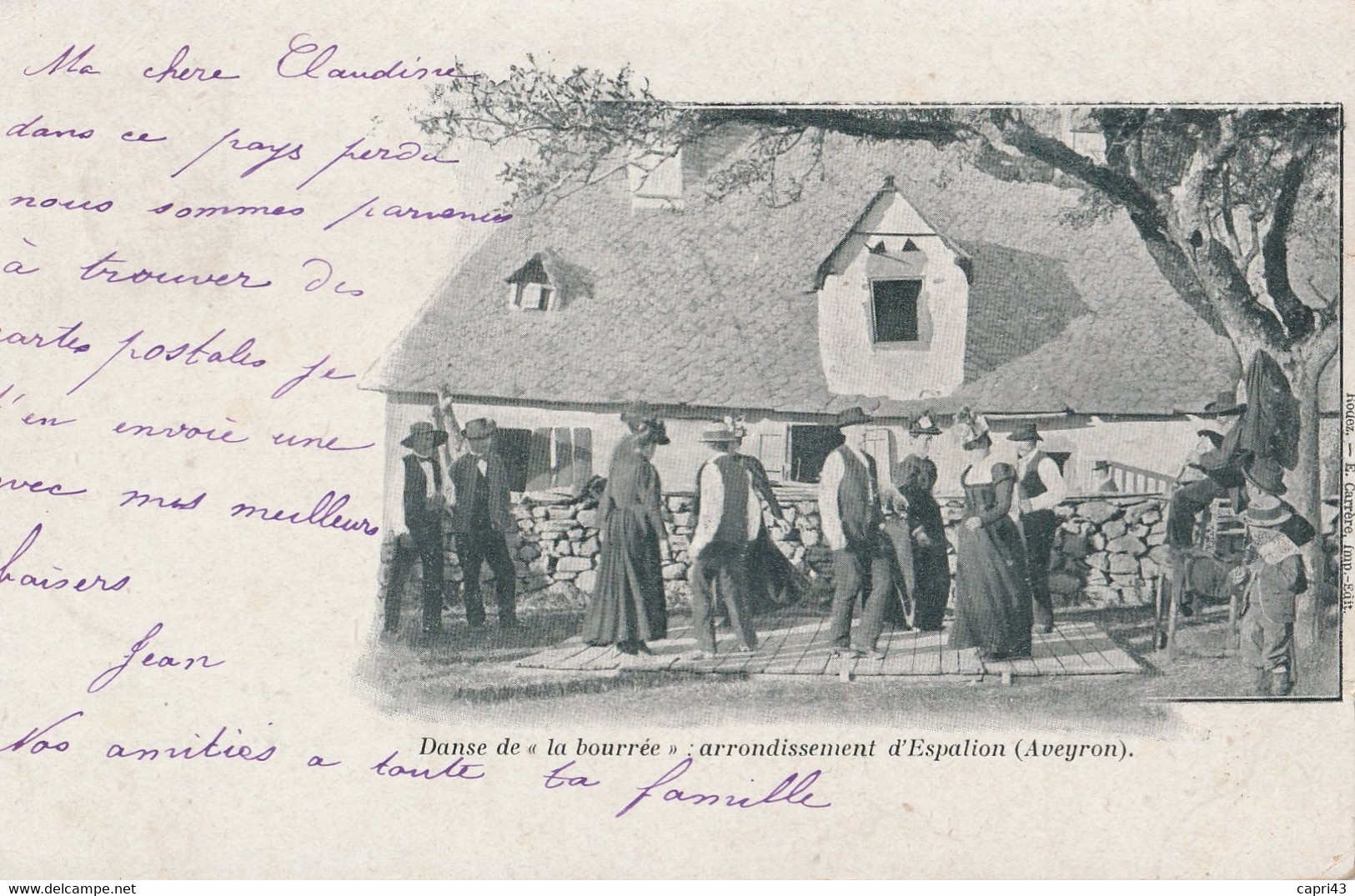 12 ESPALION  Danse La Bourree    CACHET DEPART ST CHELY  D'AUBRAC 1902 - Espalion