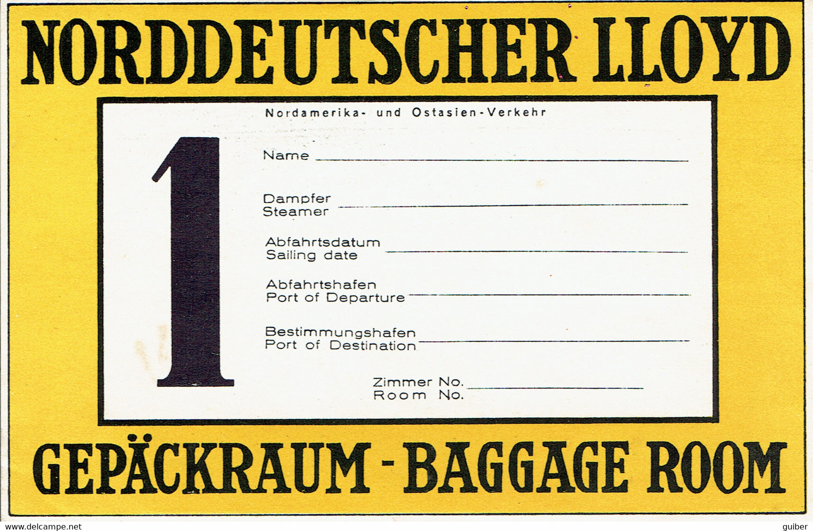 étiquette De Bagage Norddeutscher Lloyd Gepackraum Baggage Room - Autres & Non Classés